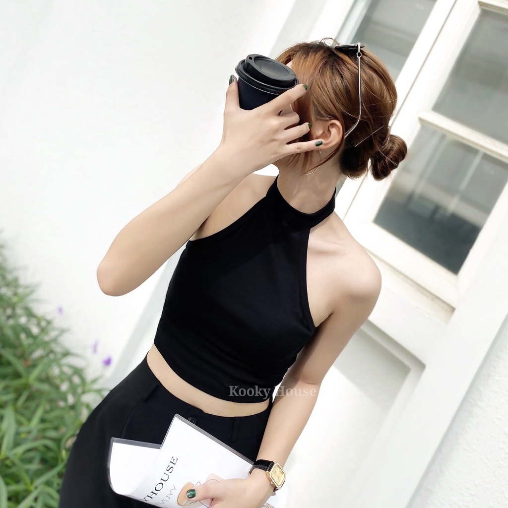 KOOKY HOUSE - ÁO OLVA - Áo croptop thun gân thiết kế ba lỗ cổ giả yếm cá tính