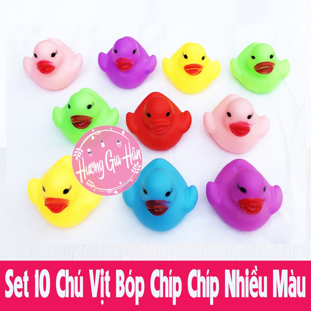 Set 10 Chú Vịt Nhiều Màu Bóp Kêu Chíp Chíp Đáng Yêu, Giúp Bé Thích Tắm, Tập Đếm