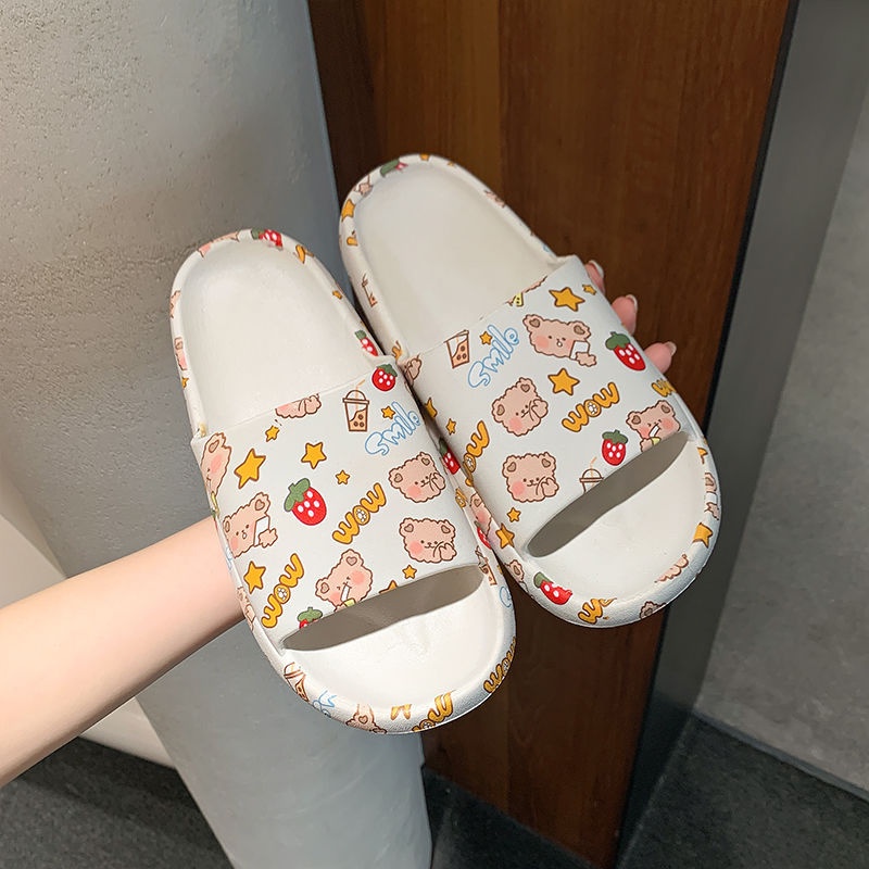 Dép nữ đi biển hoạ tiết hình DỄ THƯƠNG, Dép bánh mì nữ đi chơi, siêu êm chân, chất liệu EVA nhanh khô SPN1