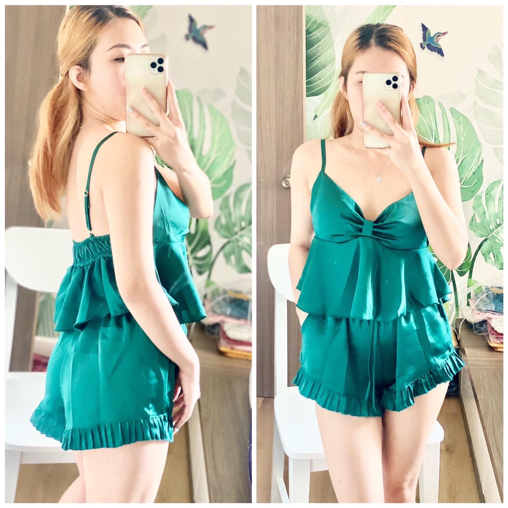 [Đồng Giá] Đồ ngủ sexy 2 dây chất satin mặc ngủ mát mẻ thoải mái Freesize - Linqu Sleepwear