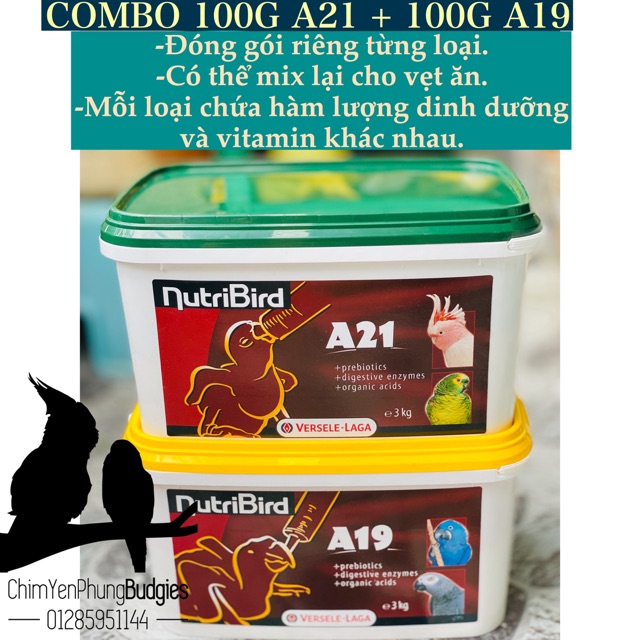 COMBO NUTRIBIRD A21 + A19 (MỖI LOẠI 100G) CHO VẸT NON.