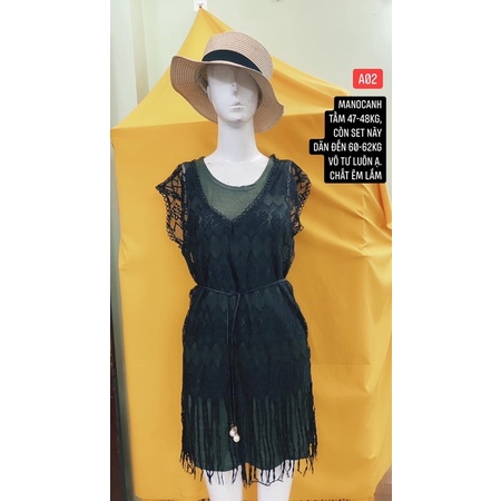 đầm ren tua rua phối thun kèm nịt freesize.A02