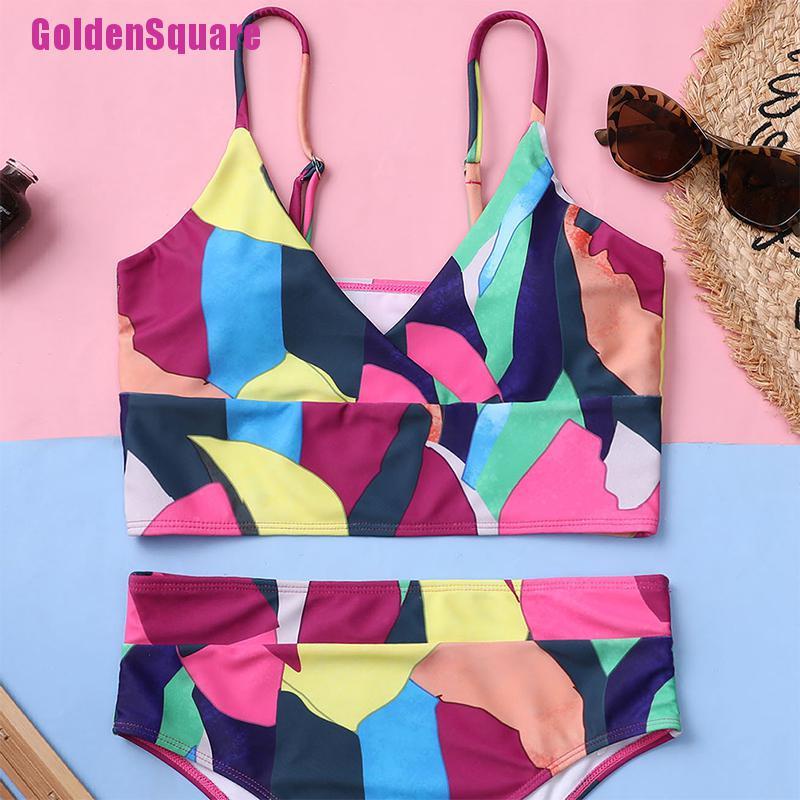 [Golden] Multicolor sexy bikini high waist swimwear retro women's printed bathing suit