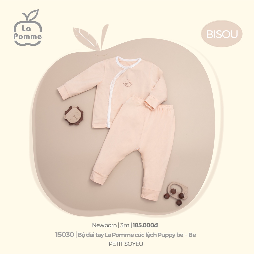 La pomme Bộ Dài Tay La Pomme Cúc lệch Puppy sơ sinh AW2022