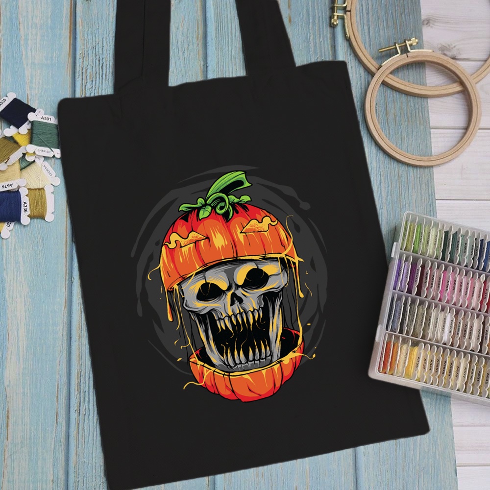 Túi vải, túi Tote (màu đen) HALLOWEEN - Mẫu 1 vải canvas dày đẹp cho nữ có khóa miệng đi học đi chơi.