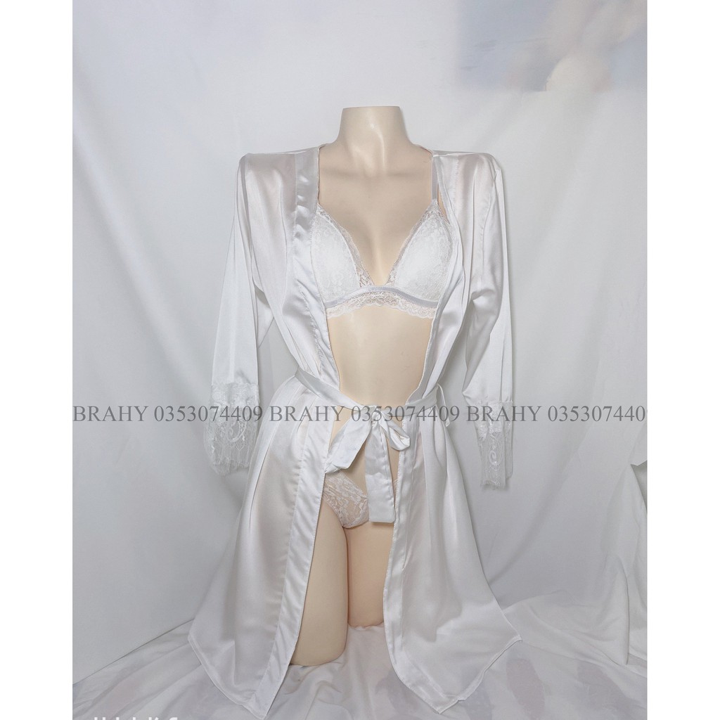 Set choàng ngủ + bra vải phi lụa cao cấp thoáng mát gợi cảm BRAHY