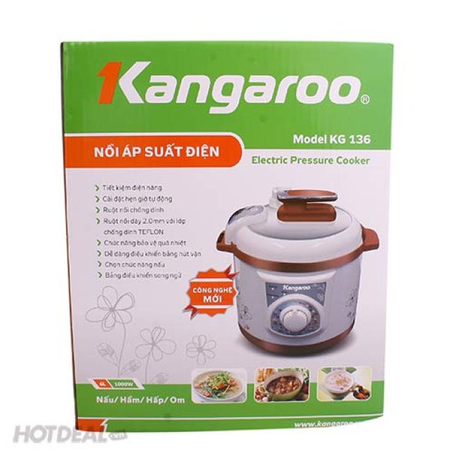 Nồi áp suất điện 6L Kangaroo KG136 bảo hành chính hãng 12 tháng