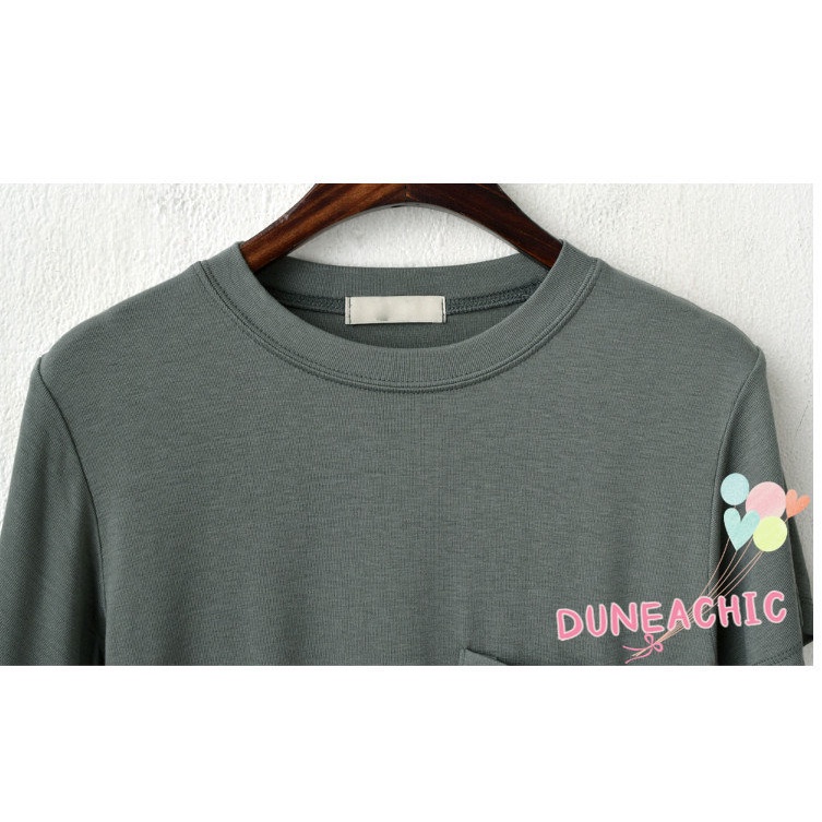 DUNEA Set Áo Thun Ngắn Tay Cổ Tròn + Quần Short Jeans Lưng Cao Thời Trang Nữ