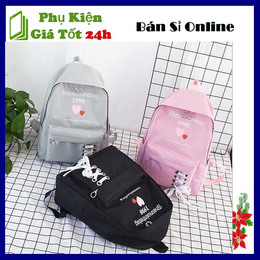 ♥️Sỉ Online♥️ Balo Nữ Vải Bố Thởi Trang Giá Rẻ Size 38x30x10 Không Kèm Túi Nhỏ ( Đen - Xám - Hồng )