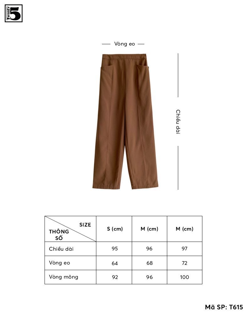 Quần suông nữ công sở ống rộng túi bổ Twentyfive T615