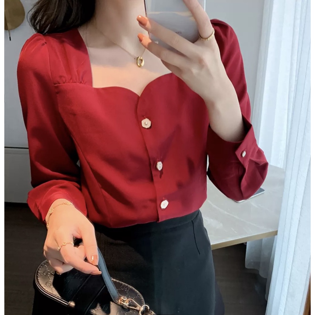 Áo kiểu nữ phối nút trendy - nhiều size, form dáng chuẩn dễ kết hợp cùng chân váy, quần mặc đi làm, dạo phố dự tiệc