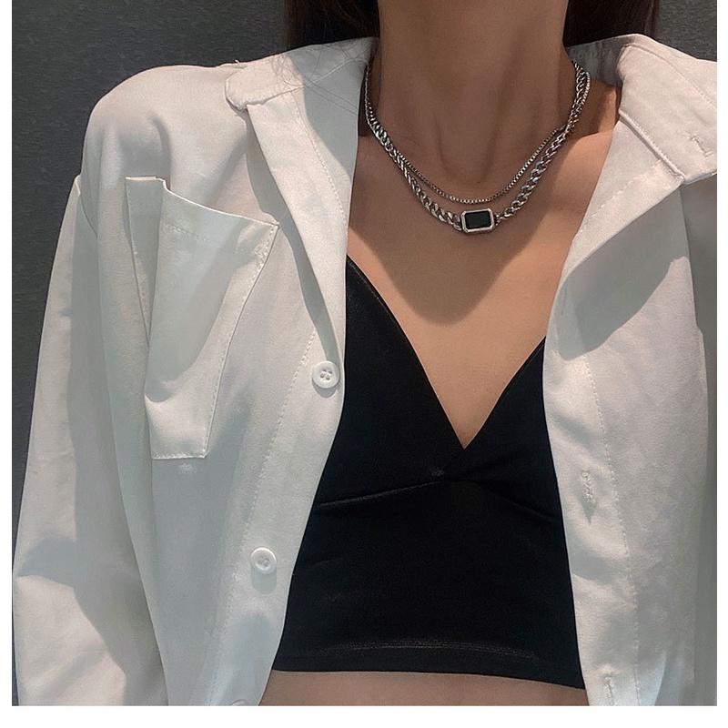 Vòng cổ Sợi Xích Đôi Mặt Hình Học Phong Cách Hip Hop Thời Trang Cho Nữ