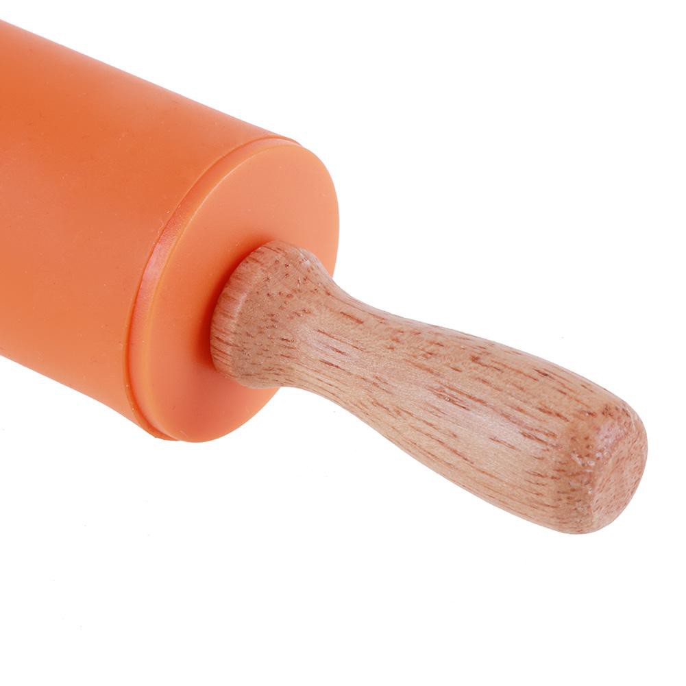 Wood Handle Silicone Rolling Pin Non-Sti Roller Flour Fondant Cake Baking Tool Kitchen Accessories