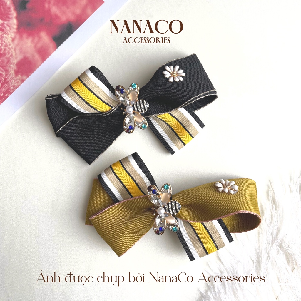 Kẹp tóc nữ nơ đính đá charm ong Hàn Quốc tiểu thư, nơ nửa đầu đẹp hot trend NanaCo
