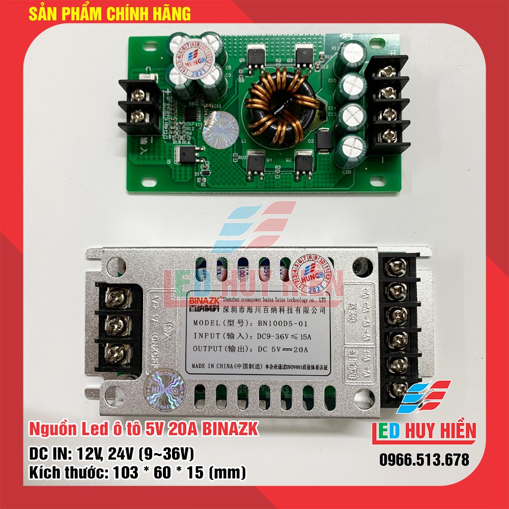mạch nguồn hạ áp DC-DC 5v 20A (100W) BINAZK chuyên ô tô (Nguồn 5V20A BINAZK dùng cho module led, Led)