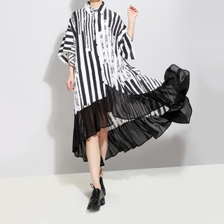 [SALE SỐC] Váy đầm liền dáng suông kẻ cá tính độc lạ freesize oversize