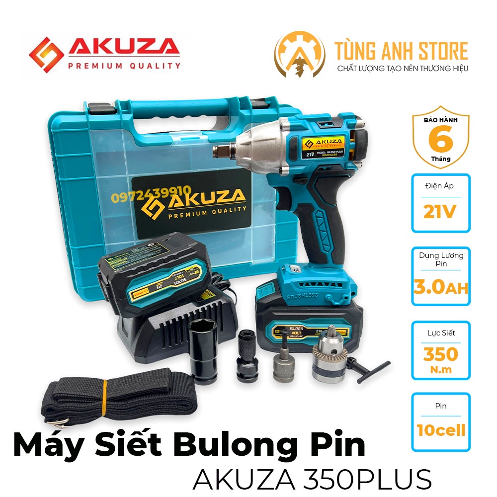 MÁY SIẾT BULONG PIN AKUZA AK-350 21V, SIẾT BULONG KHÔNG CHỔI THAN - SIẾT BULONG, KHOAN, VẶN VÍT.
