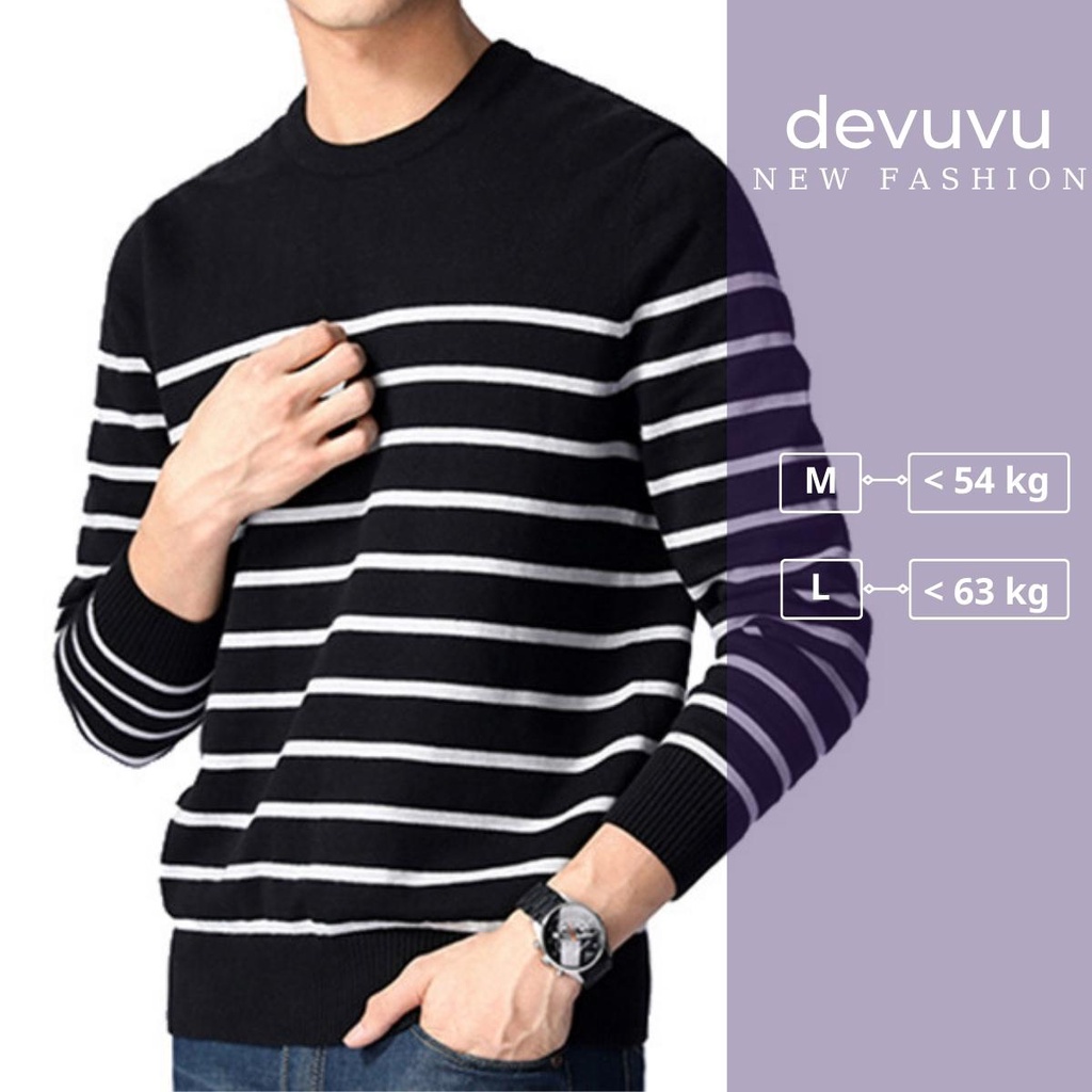 Áo len nam cổ tròn Hàn Quốc LENVIE form đẹp họa tiết kẻ ngang AL16