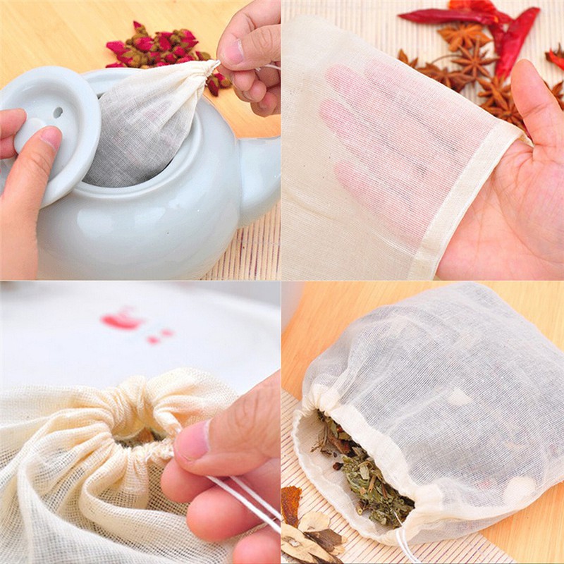 Set 10 Túi Dây Rút Cotton Muslin Cỡ Lớn 8x10cm Đựng Thảo Mộc Tái Sử Dụng Tiện Lợi