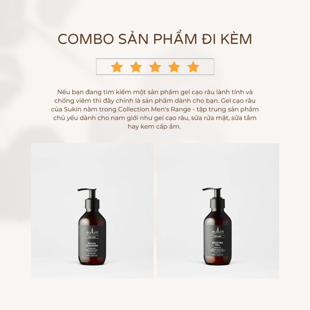Sữa rửa mặt làm sạch bụi bẩn cho Nam - Facial Cleanser For Men Sukin 225ml