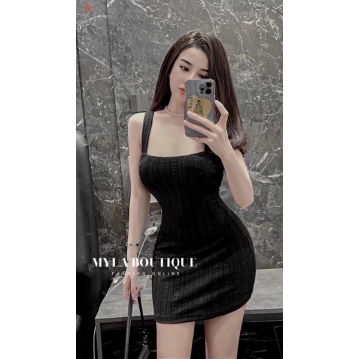 Đầm ôm body 2 dây bản to chất vải Xốp Xương Cá dày dặn cam kết hàng y hình