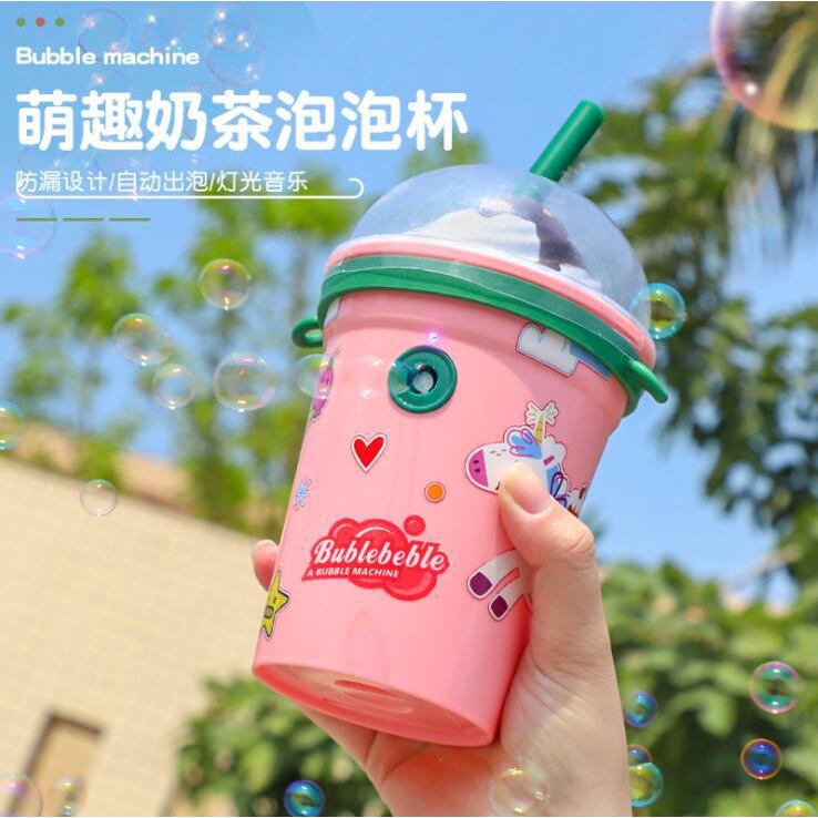 Máy Thổi Bong Bóng Xà Phòng Hình Cốc Trà Sữa Có Đèn Và Âm Thanh Vui Nhộn Mô Phỏng Hiệu Ứng