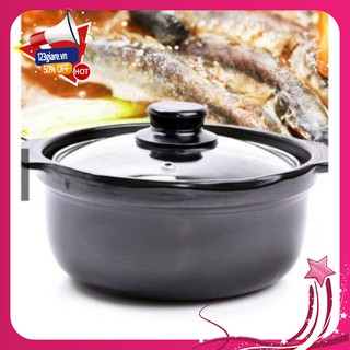 XẢ KHO Nồi đất sét tràng thạch nắp kính lòng sâu 2.5 lít