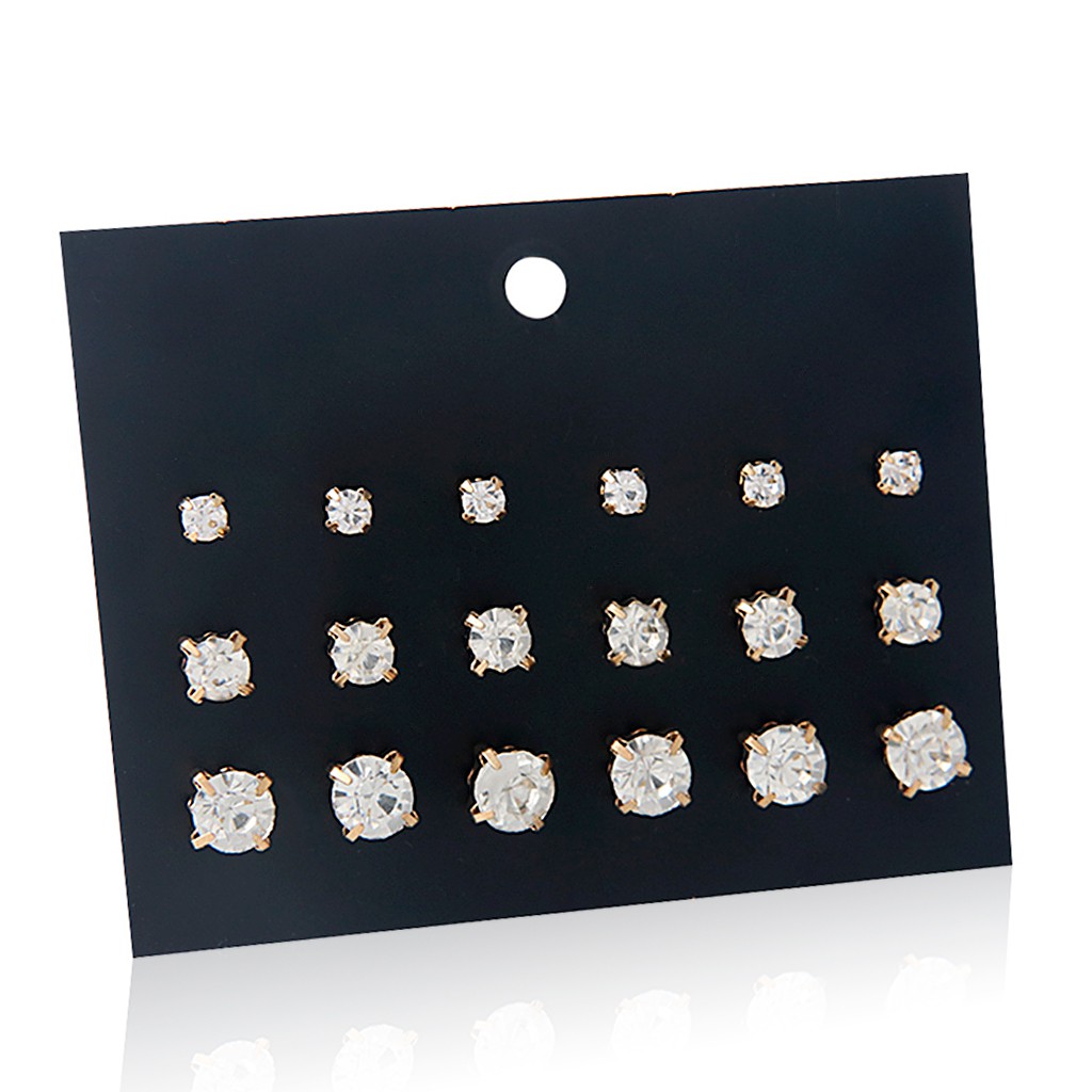 Set 9 đôi bông tai dạng tròn cổ điển đường kính 4/6/8mm