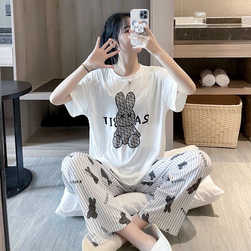 Đồ Bộ Nữ Mặc Nhà Thun Lạnh Tay Ngắn In Bé Thỏ - Đồ Bộ Dễ Thương Nhiều Mẫu Nhiều Hình MH055
