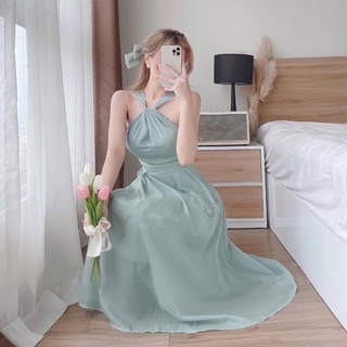 đầm voan dáng dài cổ yếm xinh xắn
