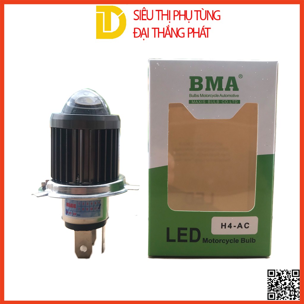 Đèn pha Led Bi Cầu BMA chân H4, 3 chân, 2 chế độ cos vàng pha trắng siêu sáng, led bi cầu V4, V1