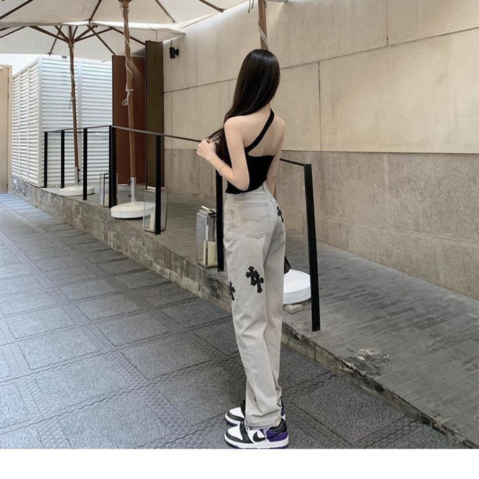 Quần jeans Dài Lưng Cao Ống Rộng Thời Trang Cho Nữ