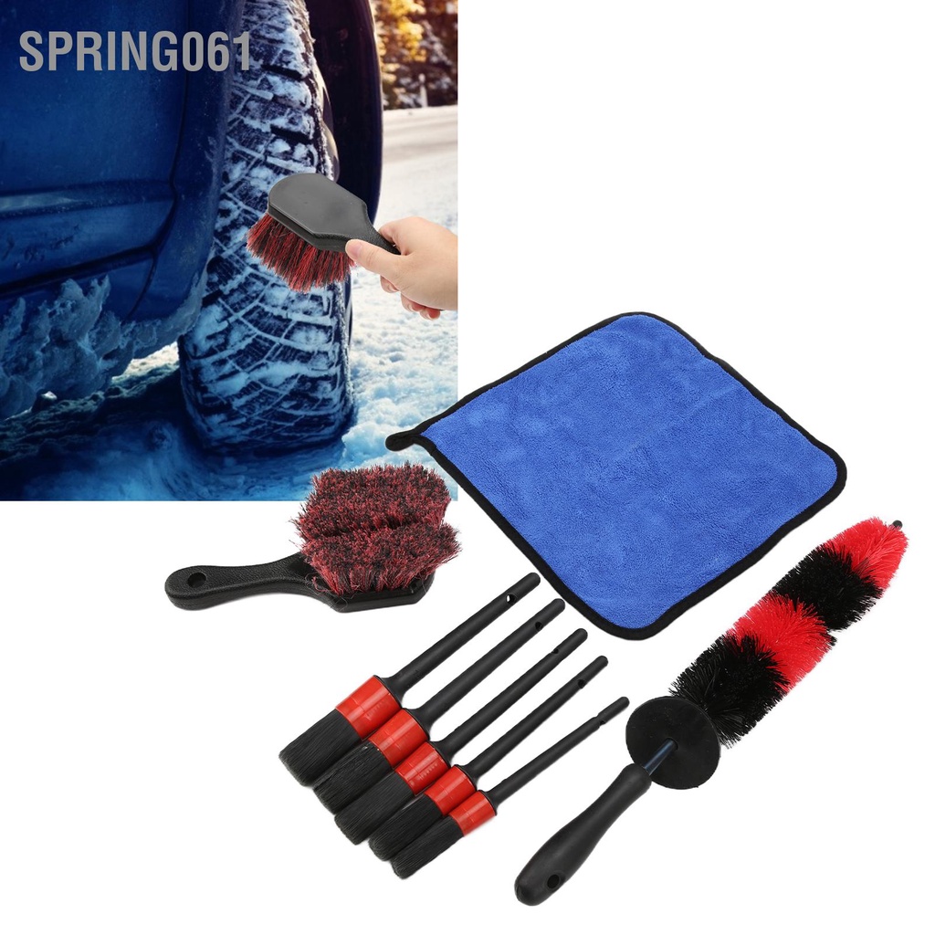 Spring061 Bộ bàn chải chi tiết ô tô 8PCS Công cụ làm sạch bụi bẩn để tẩy rửa