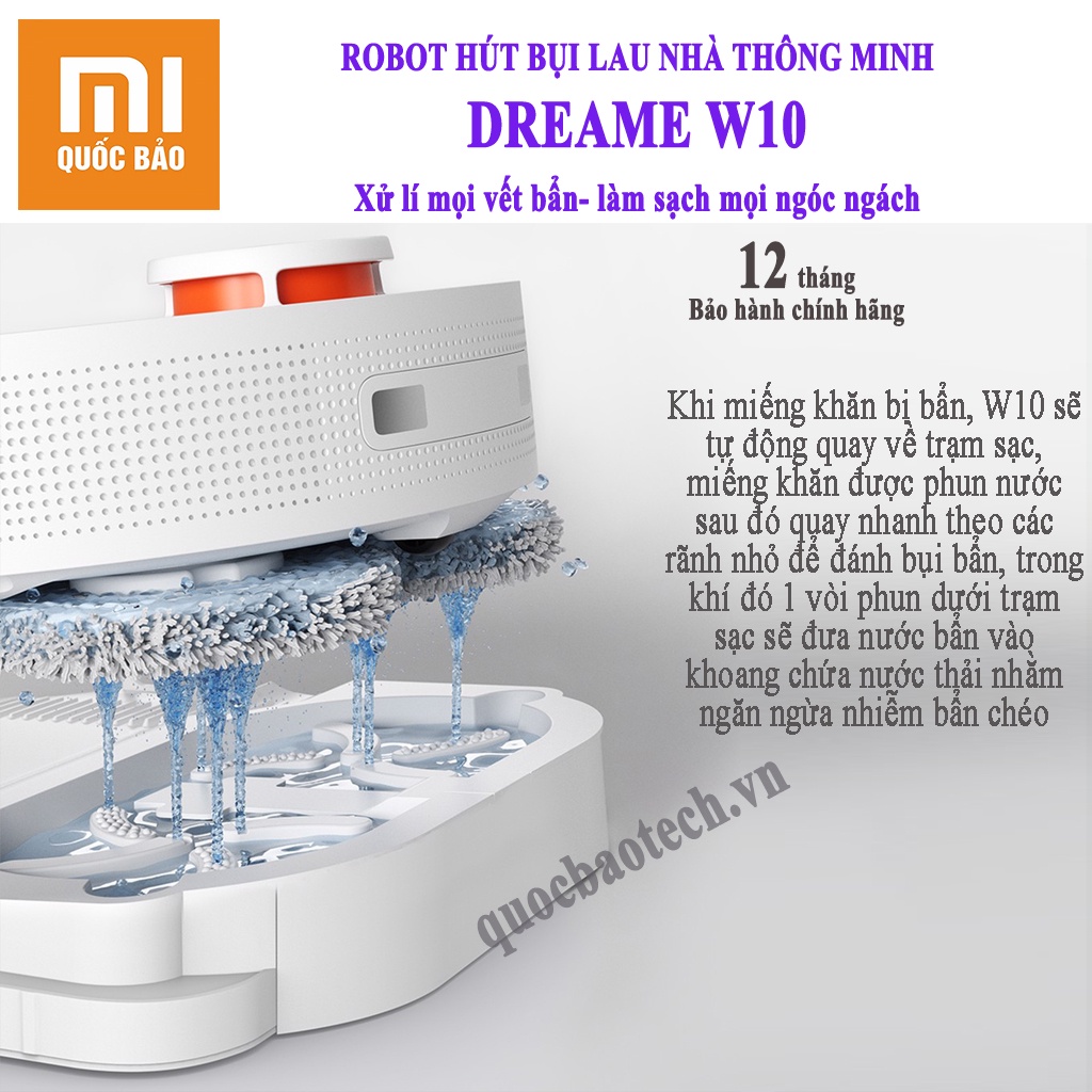 Robot hút bụi lau nhà thông minh Xiaomi Dreame W10 - Tự động làm sạch khăn lau,  - Hàng chính hãng bảo hành 1 năm