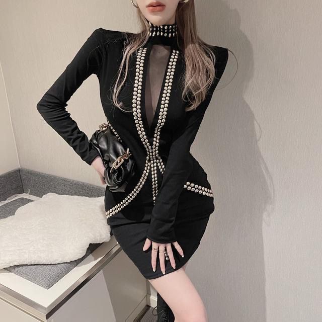 Đầm Dự Tiệc Màu Đen Phối Lưới Đính Đá Thời Trang Sang Trọng Cho Nữ