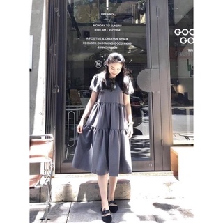 Đầm bầu babydoll đầm bầu thiết kế thời trang mùa hè có khóa lưng màu ghi