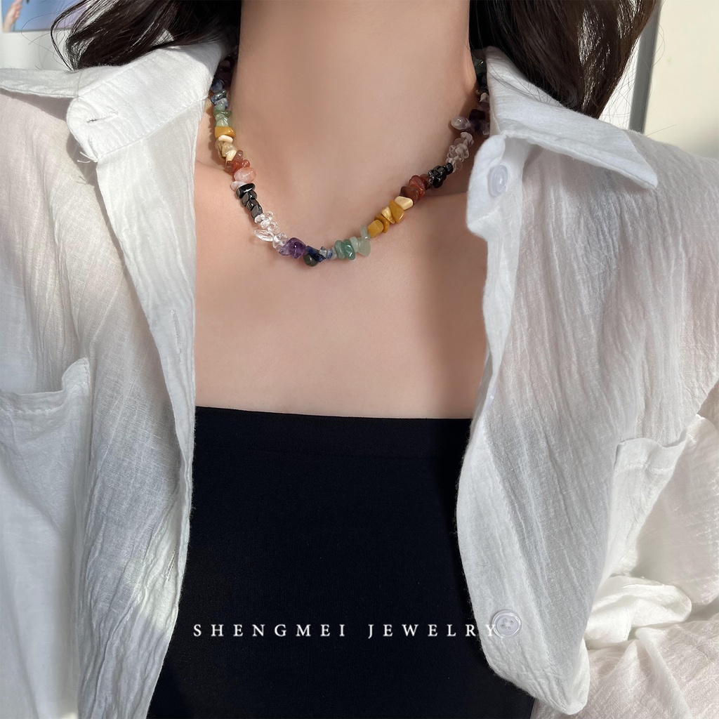 Vòng cổ Chuỗi Hạt Đá Tự Nhiên Màu Sắc Thời Trang