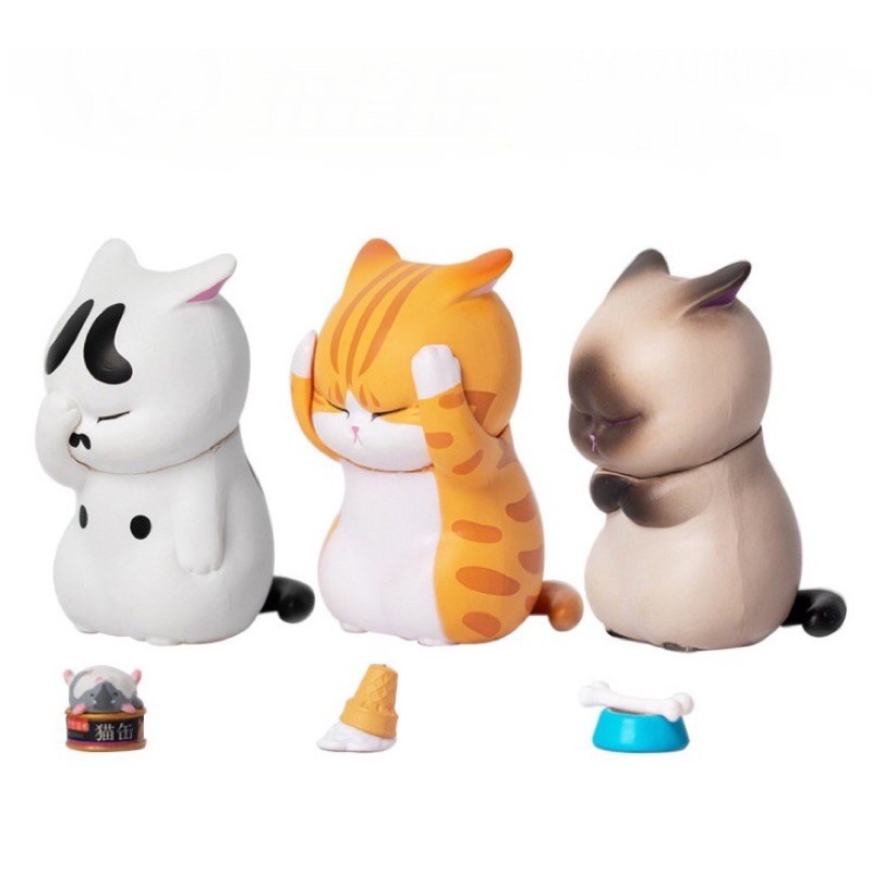 Set mô hình 9 chú mèo trầm cảm cực dễ thương dùng để trang trí bàn làm việc chơi game