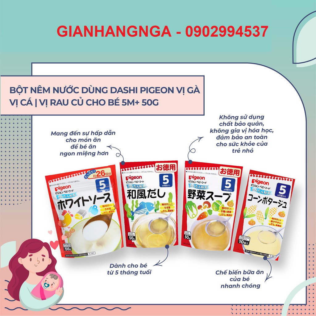 Bột Dashi Pigeon 5+ 50g Đủ Vị Nhật Bản