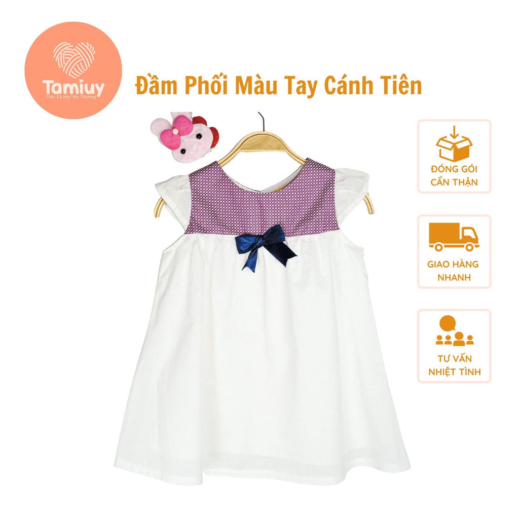 Đầm Bé Gái Phối Màu Tay Cánh Tiên Tamiuy Xinh Xắn Dễ Thương Phong Cách Mùa Hè