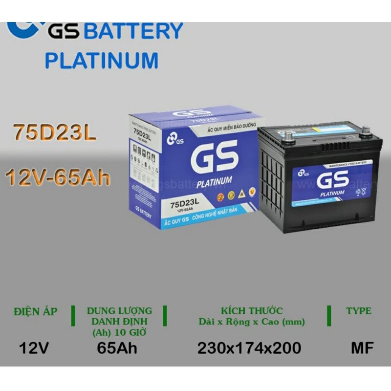 Bình ắc quy GS 75D23L HÀNG CHÍNH HÃNG