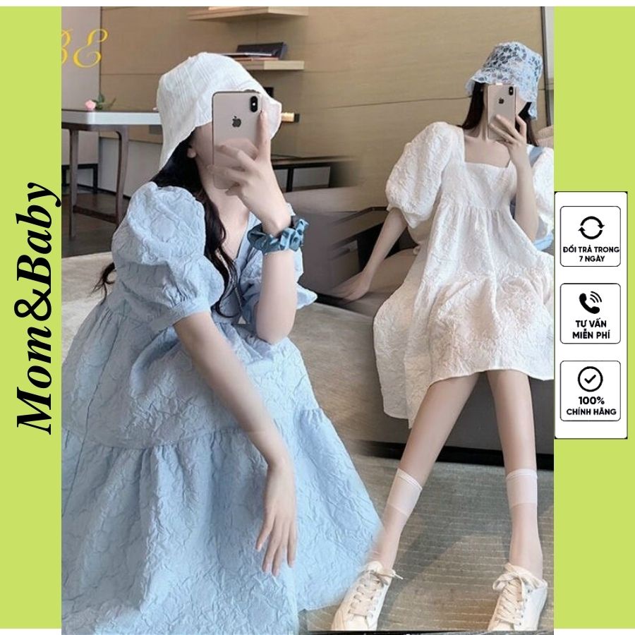 Váy bầu ngắn tay cổ vuông xinh xắn thời trang thiết kế dự tiệc Mom and Baby M531