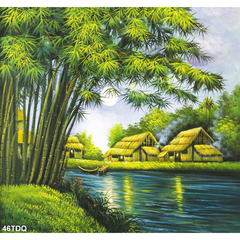 TRANH DÁN TƯỜNG LÀNG QUÊ VIỆT NAM XƯA - TRANH DÁN TƯỜNG ĐỒNG QUÊ 3D NÉT GIẢ SƠN DẦU