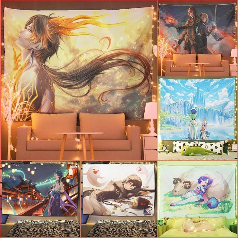 Tranh vải treo tường trang trí phòng ngủ, thảm treo tường decor hàng đẹp. MSP : Genshin Impact 3