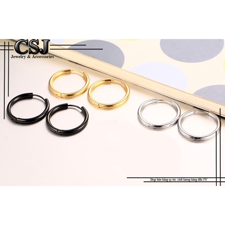 Bông tai nam titan 1 CHIẾC đẹp thời trang cao cấp inox thép không gỉ kiểu khoen tròn trangsucpt màu trắng PTBTNA155 - Sh