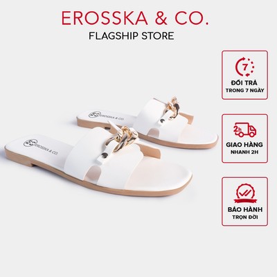 Dép nữ thời trang đế bằng Erosska mũi vuông quai xích ver 2 màu trắng - DE042