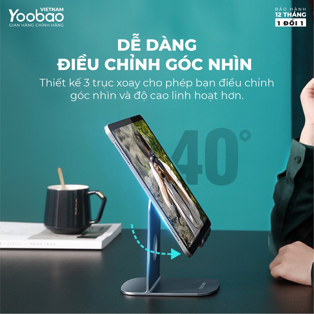 Giá đỡ điện thoại để bàn YOOBAO B4 Hợp kim nhôm Điều chỉnh độ cao - Hàng chính hãng - Bảo hành 12 tháng 1 đổi 1