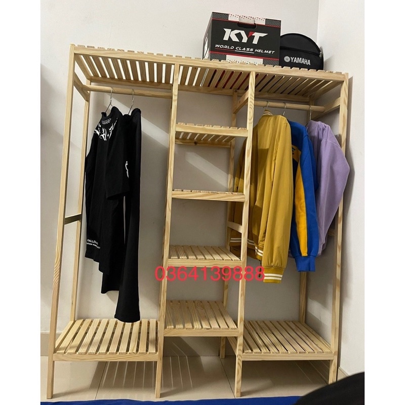 Tủ treo quần áo,kệ quần áo bằng gỗ thông Mỹ bảo hành 2 năm