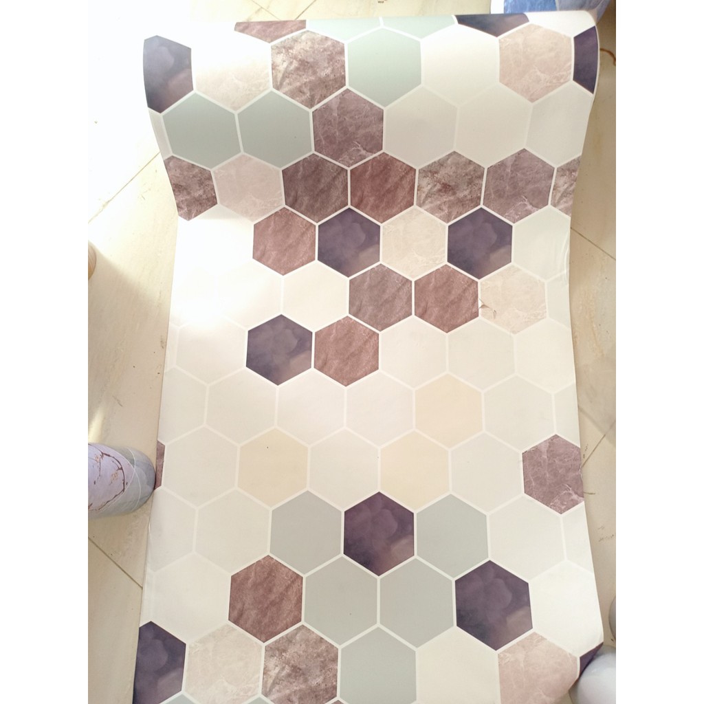 Decal giấy dán tường ô ngũ giác khổ 0.6m keo sẵn