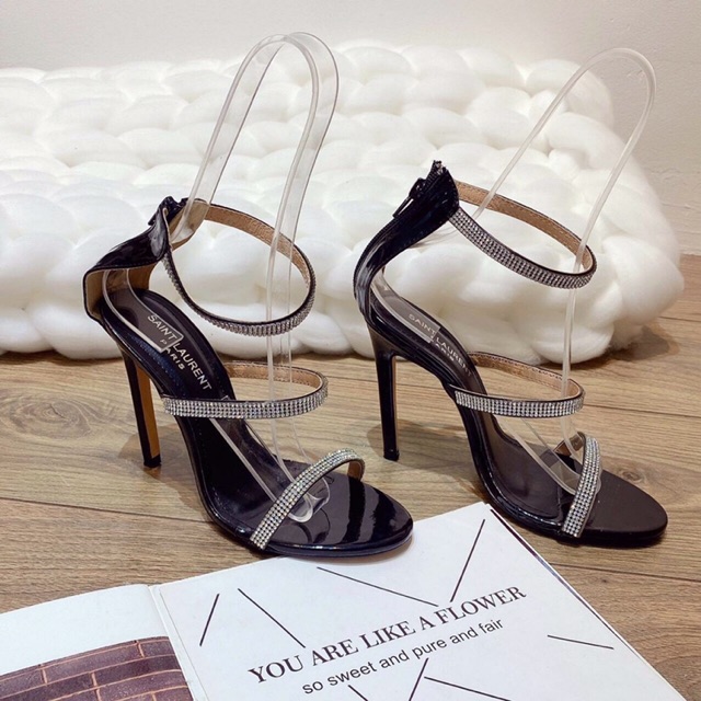 [Free ship đơn 50k] Giày sandal nữ gót nhọn 9p 3 quai đá xinh lung linh